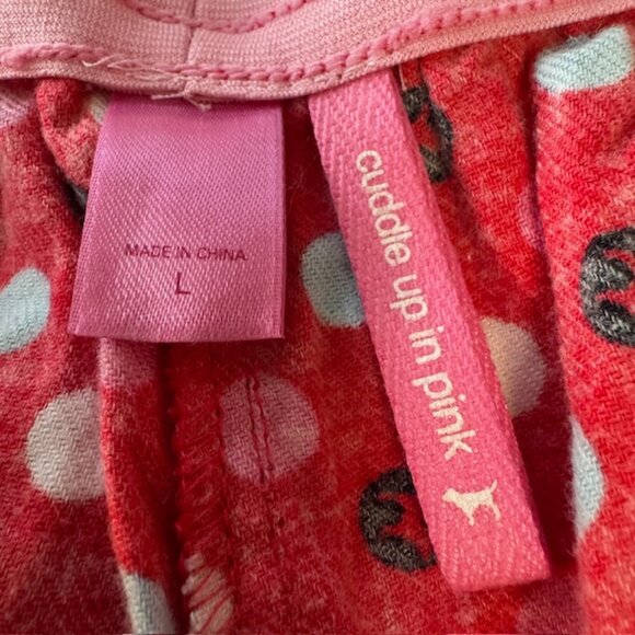 New Victoria's Secret PINK Flannel Pajama Top/Pant Set Red Polka Dot Large - Picture 3 of 6